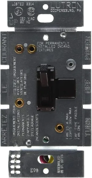 Lutron Toggler Quiet 3-Speed Slide-To-Off Fan Control, 1.5-Amp, Single-Pole/3-Way, AYFSQ-F-BR, Brown