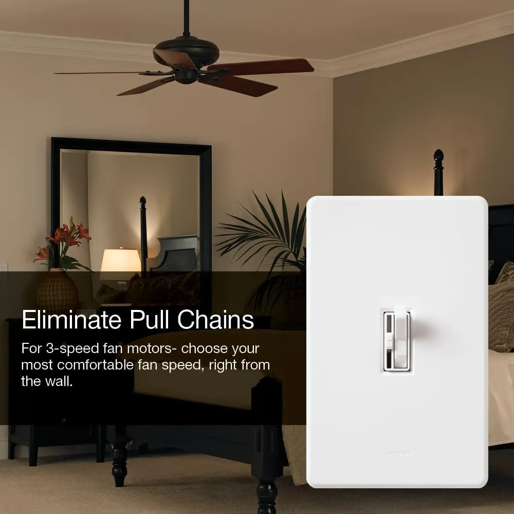 Lutron Toggler Quiet 3-Speed Slide-To-Off Fan Control, 1.5-Amp, Single-Pole/3-Way, AYFSQ-F-IV, Ivory