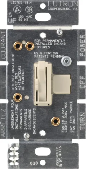 Lutron Toggler Quiet 3-Speed Slide-To-Off Fan Control, 1.5-Amp, Single-Pole/3-Way, AYFSQ-F-LA, Light Almond