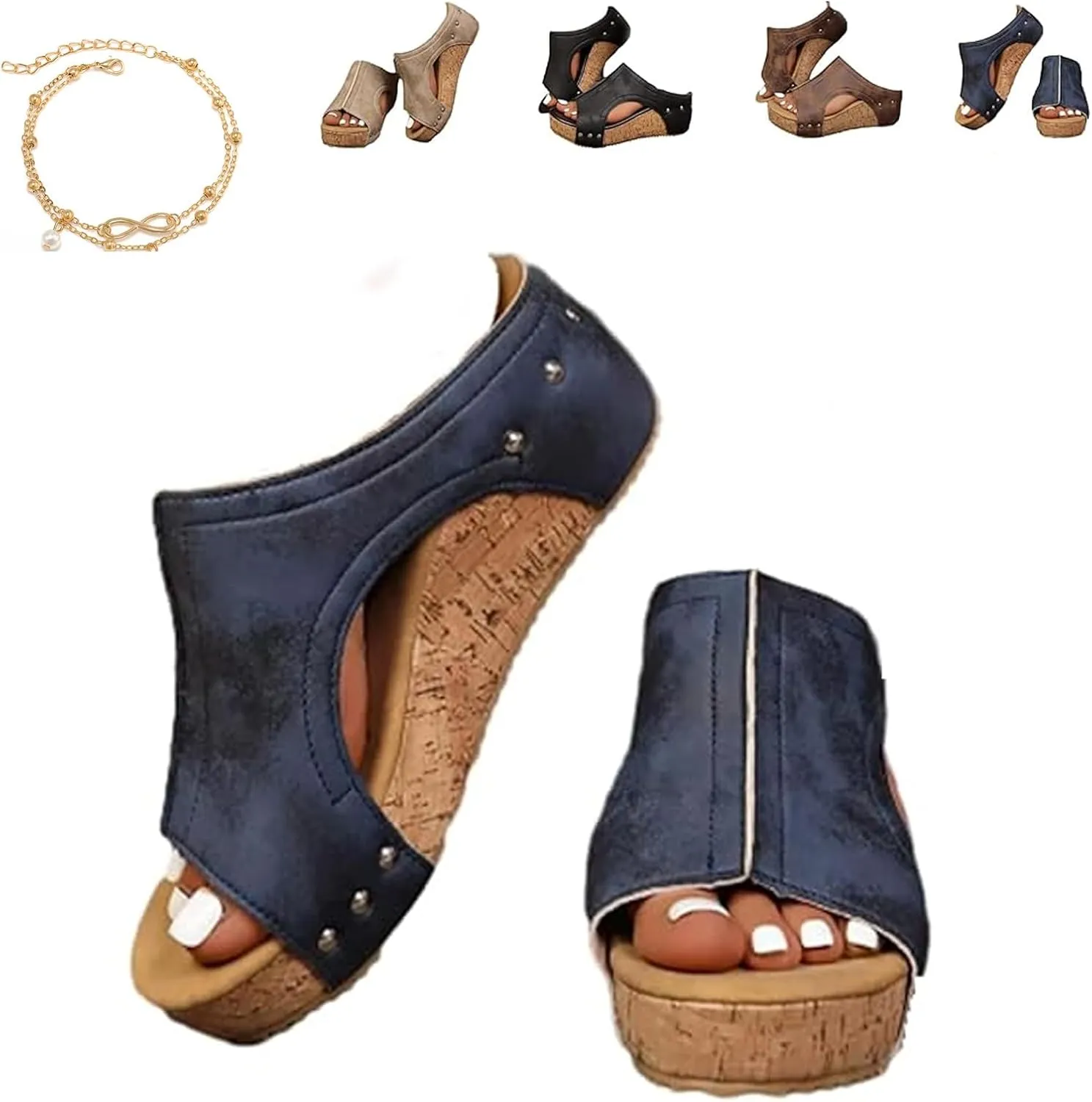 Maison Birch Lumi Cork Wedges, Cork Wedge Sandals for Women with Comfy Platform Orthopedic, Summer Lightweight Sandals
