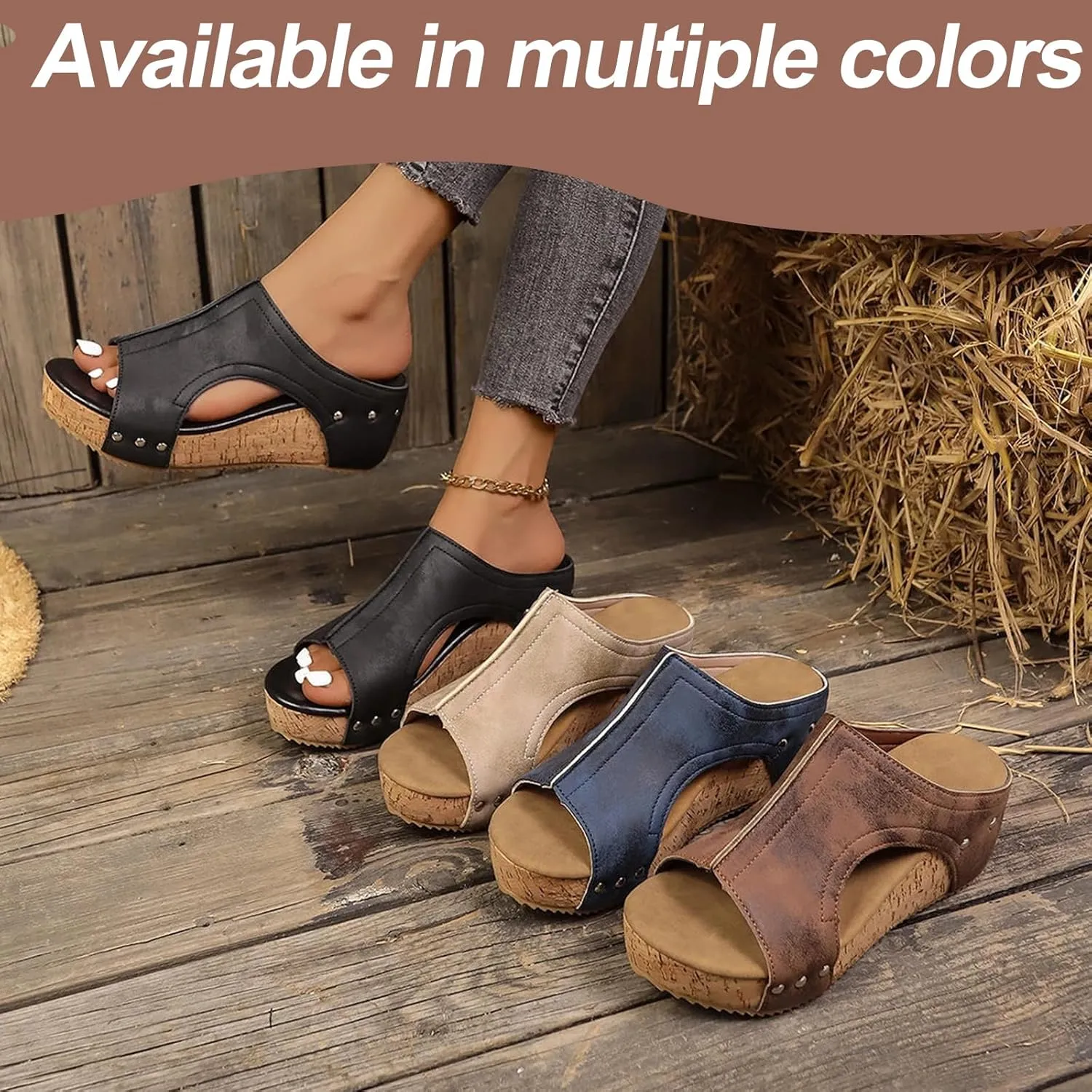 Maison Birch Lumi Cork Wedges, Cork Wedge Sandals for Women with Comfy Platform Orthopedic, Summer Lightweight Sandals