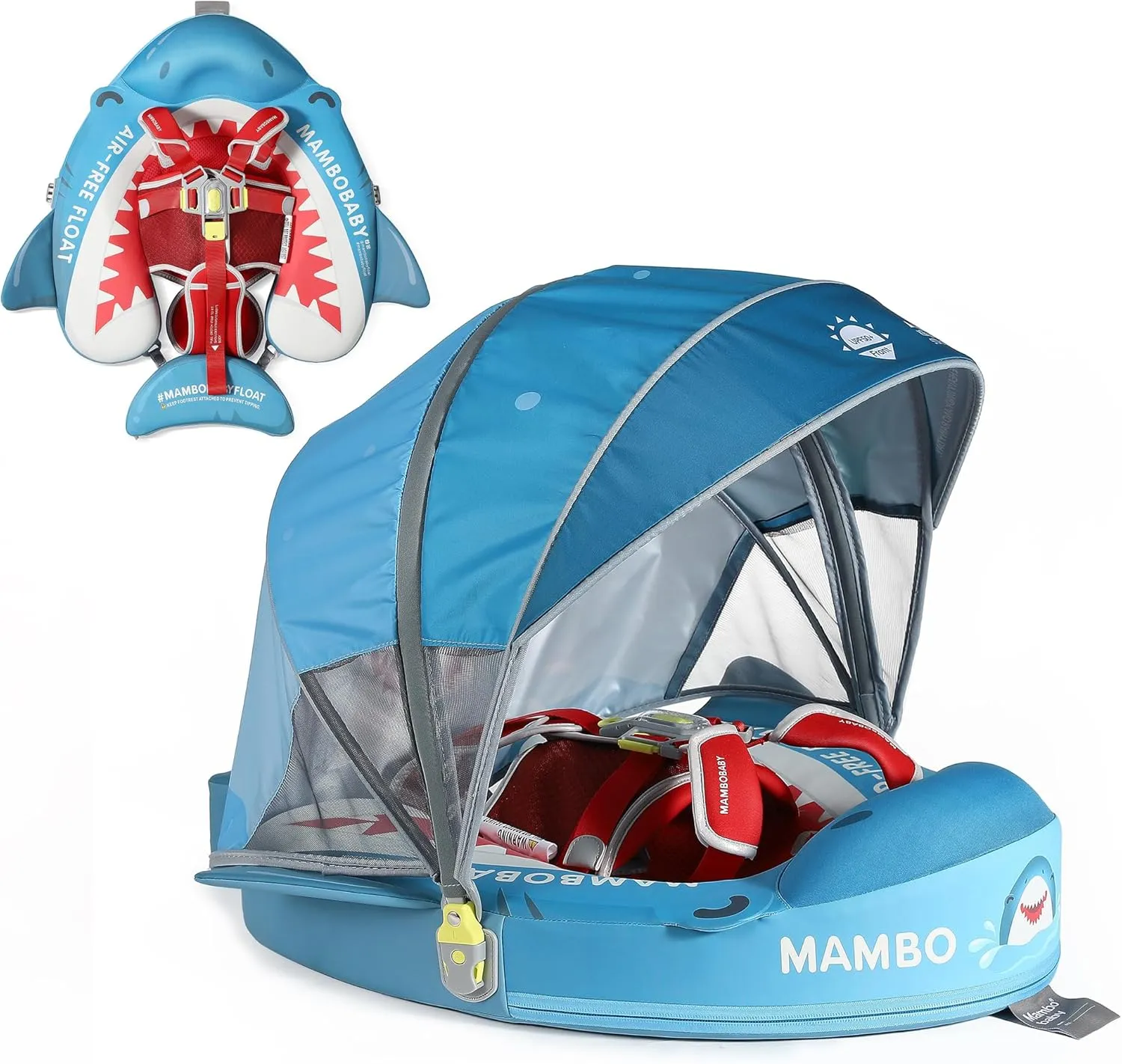 Mambobaby Float Deluxe Baby Pool Float: Safe & Comfortable Swim Trainer for Infants & Toddlers, Non-Inflatable Design, UV Protection Canopy, Fun Water Experience for Ages 3-24 Months