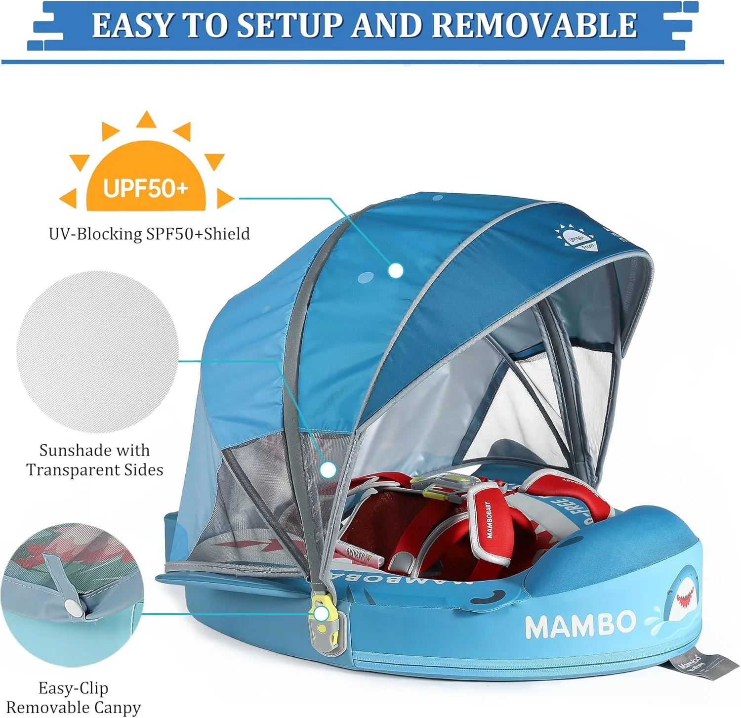Mambobaby Float Deluxe Baby Pool Float: Safe & Comfortable Swim Trainer for Infants & Toddlers, Non-Inflatable Design, UV Protection Canopy, Fun Water Experience for Ages 3-24 Months