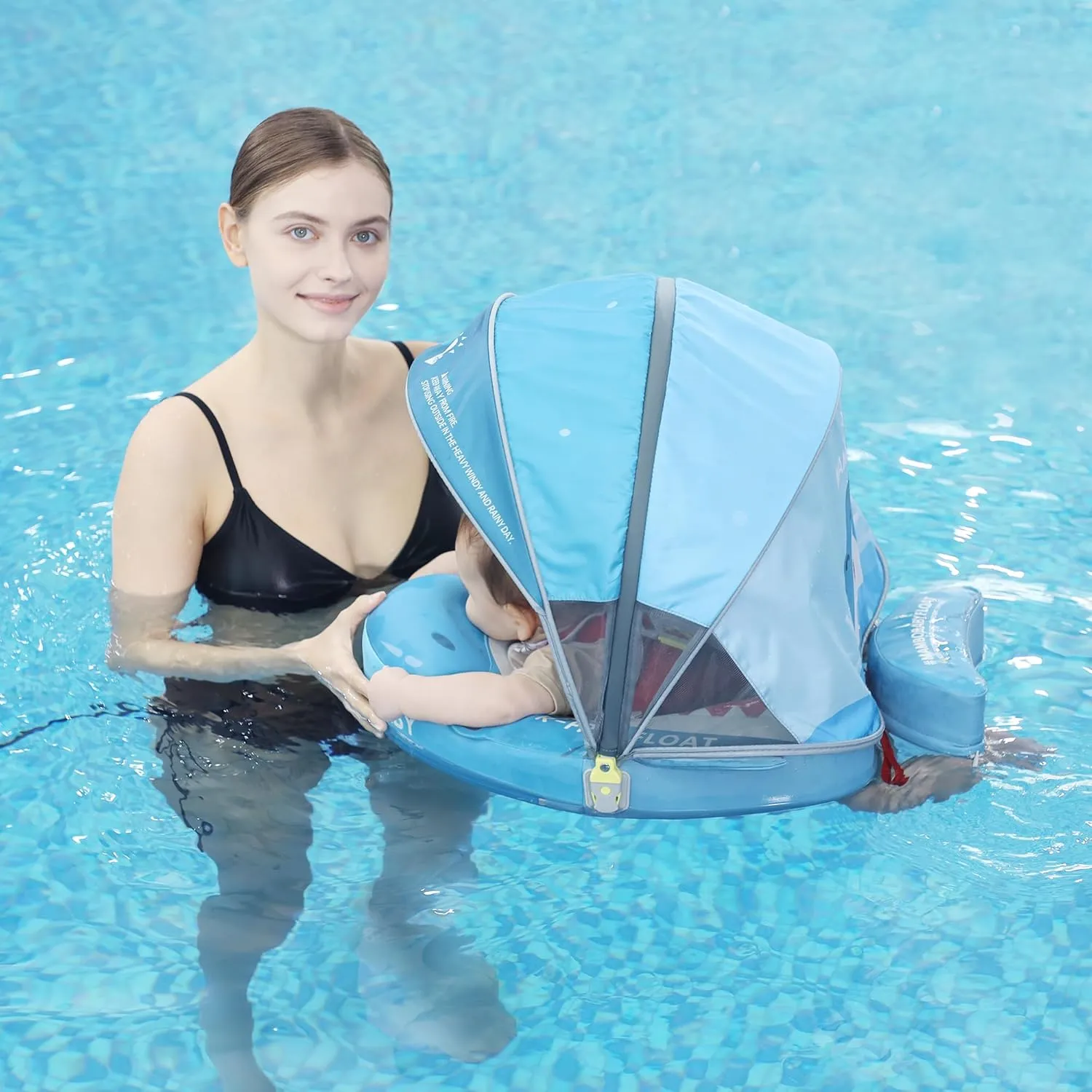 Mambobaby Float Deluxe Baby Pool Float: Safe & Comfortable Swim Trainer for Infants & Toddlers, Non-Inflatable Design, UV Protection Canopy, Fun Water Experience for Ages 3-24 Months