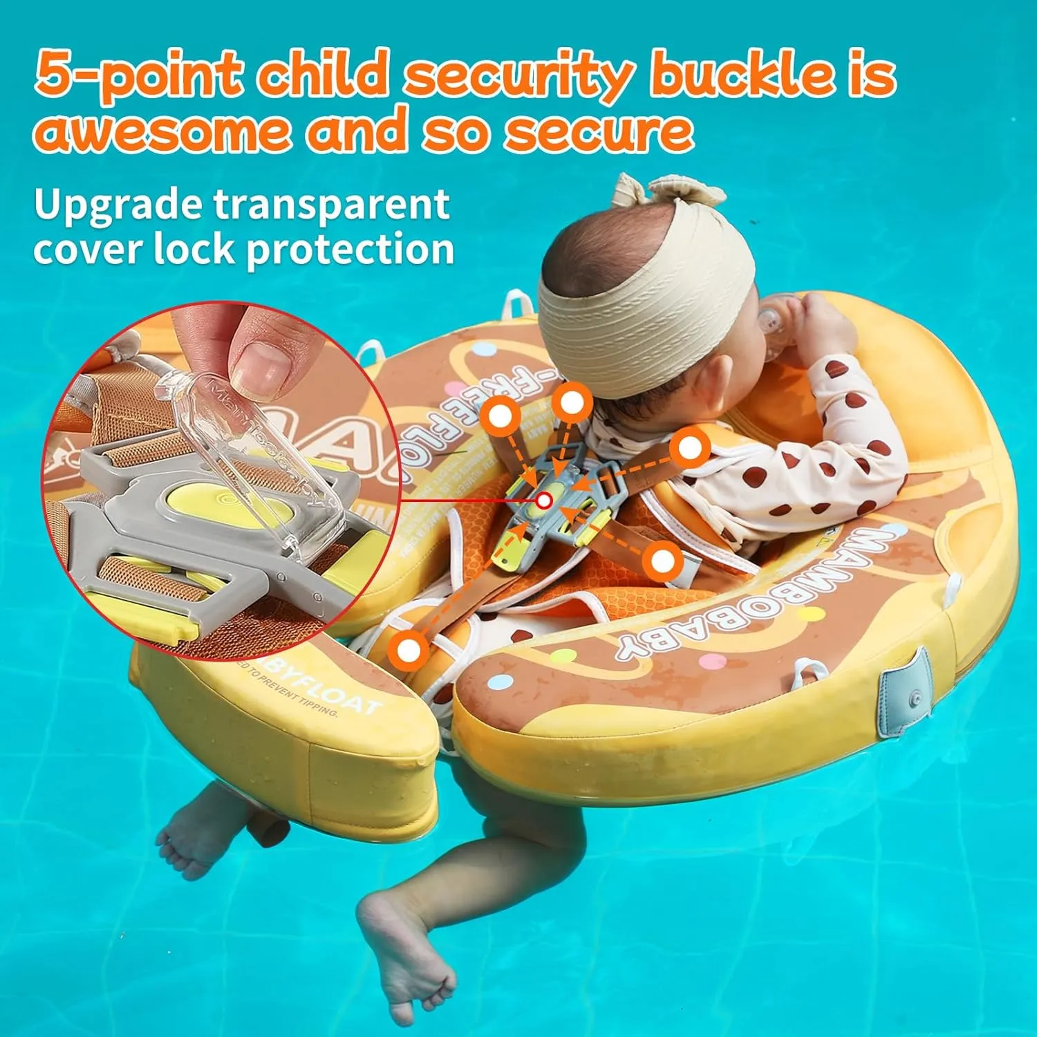 Mambobaby Float with Canopy and Tail New Upgraded Non-Inflatable Baby Pool Float Mambo Float Swim Trainer Solid Infant Swim Float Adjustable Pearl Foam Baby Swim Ring