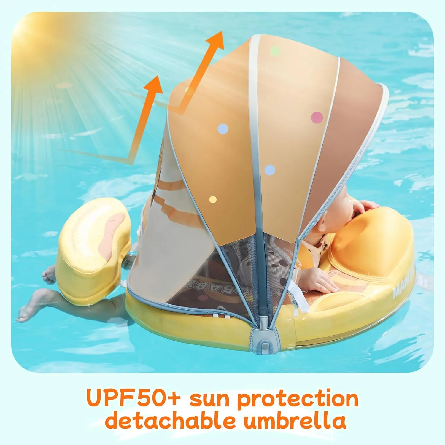 Mambobaby Float with Canopy and Tail New Upgraded Non-Inflatable Baby Pool Float Mambo Float Swim Trainer Solid Infant Swim Float Adjustable Pearl Foam Baby Swim Ring