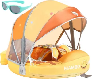 Mambobaby Float with Canopy and Tail New Upgraded Non-Inflatable Baby Pool Float Mambo Float Swim Trainer Solid Infant Swim Float Adjustable Pearl Foam Baby Swim Ring