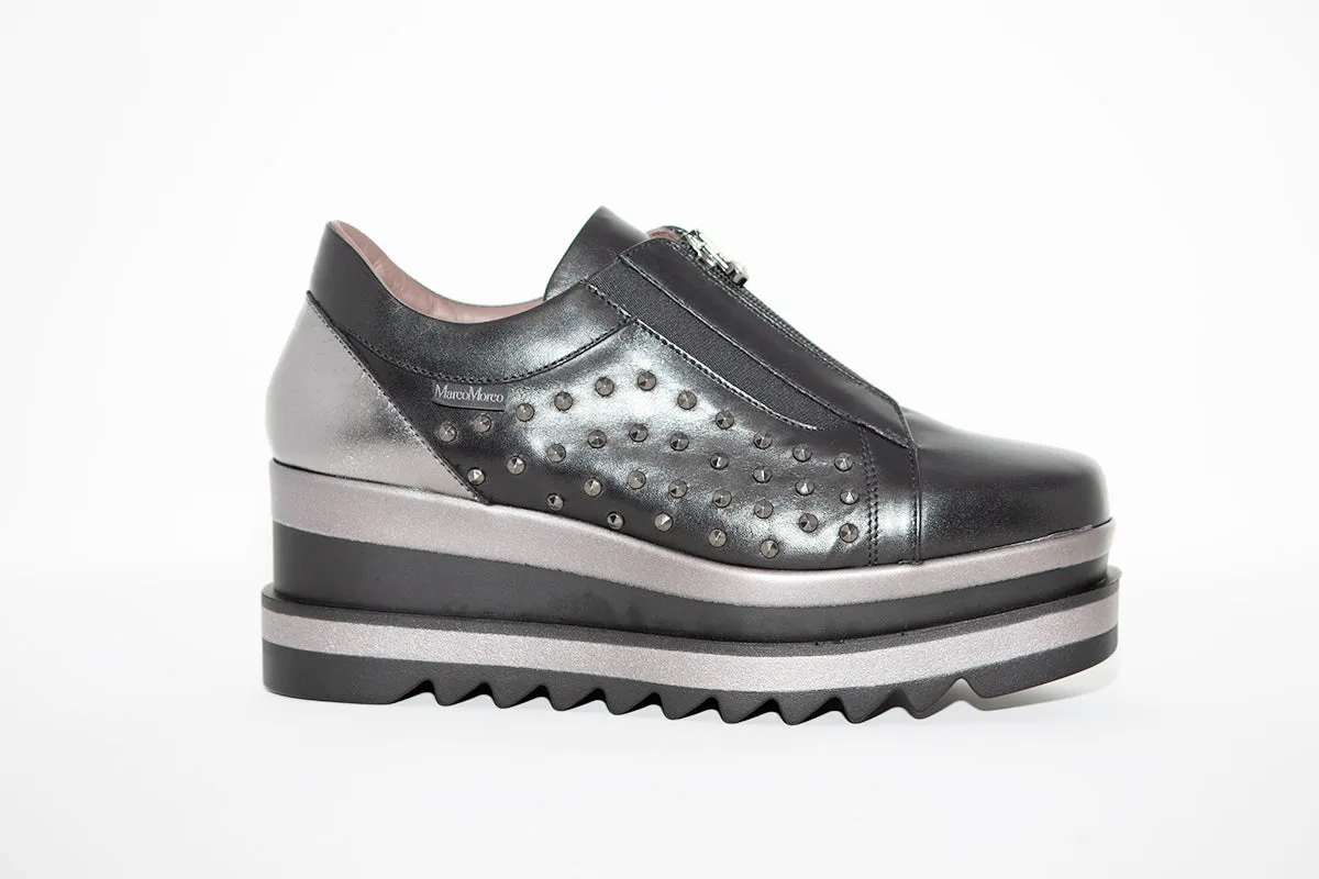 MARCO MOREO - L195 WEDGE SHOE - BLACK LEATHER