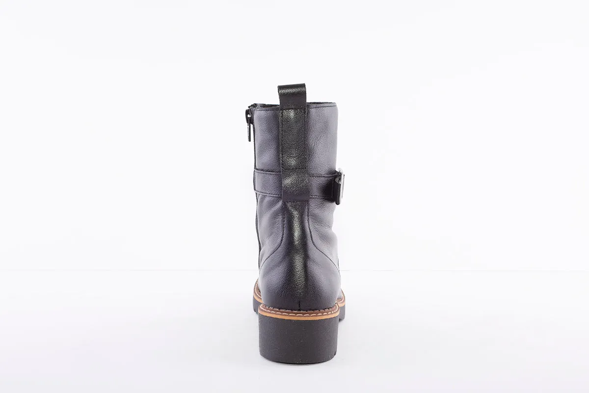 MARIA JAEN - 3042 LOW HEEL LACE (ZIP) FASHION ANKLE BOOT - BLACK LEATHER
