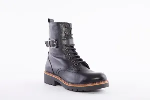 MARIA JAEN - 3042 LOW HEEL LACE (ZIP) FASHION ANKLE BOOT - BLACK LEATHER