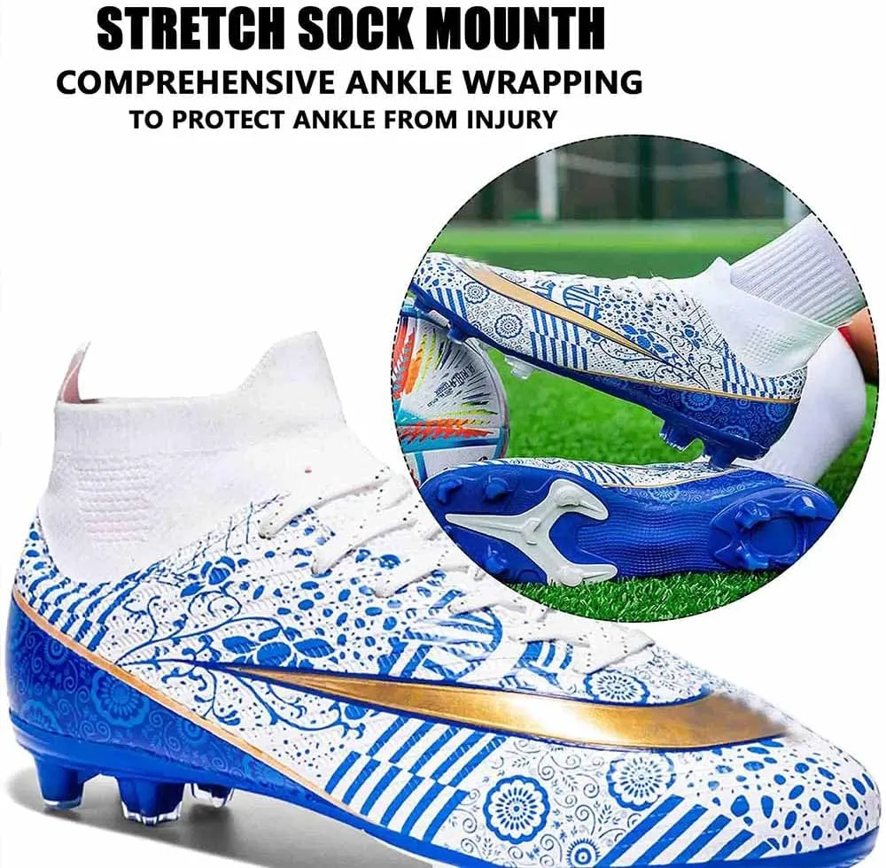 MEBAMY Men's Football Cleats High-Tops Comfortable - Gold-Plated Sole Spikes Soccer Boots for Turf AG
