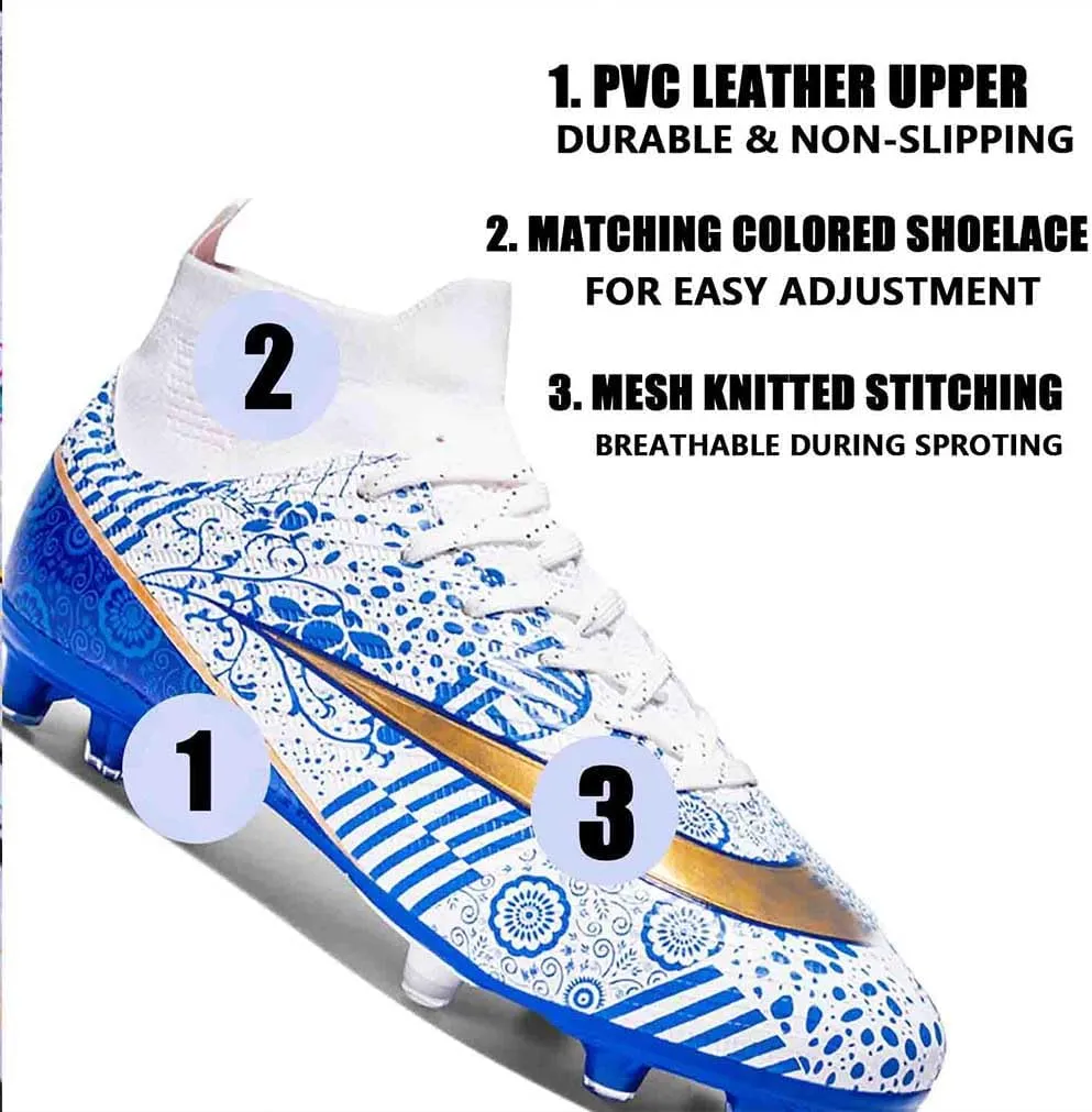 MEBAMY Men's Football Cleats High-Tops Comfortable - Gold-Plated Sole Spikes Soccer Boots for Turf AG