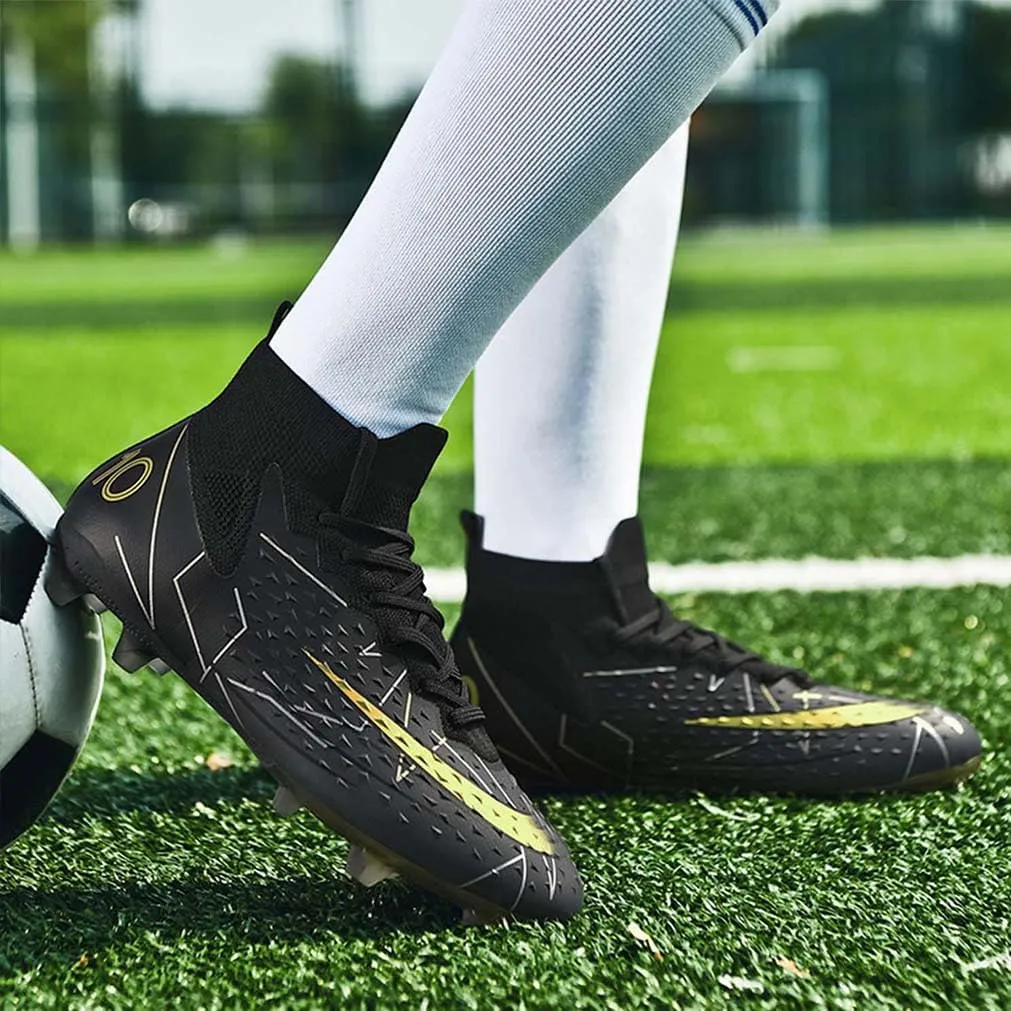 MEBAMY Men's Football Cleats High-Tops Comfortable - Gold-Plated Sole Spikes Soccer Boots for Turf AG