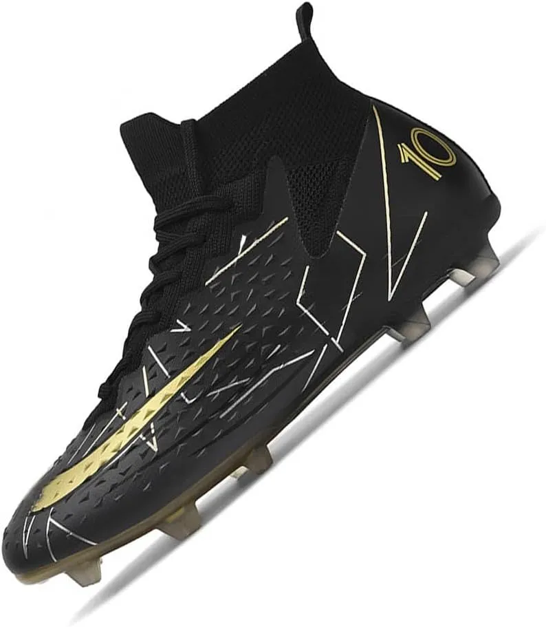 MEBAMY Men's Football Cleats High-Tops Comfortable - Gold-Plated Sole Spikes Soccer Boots for Turf AG