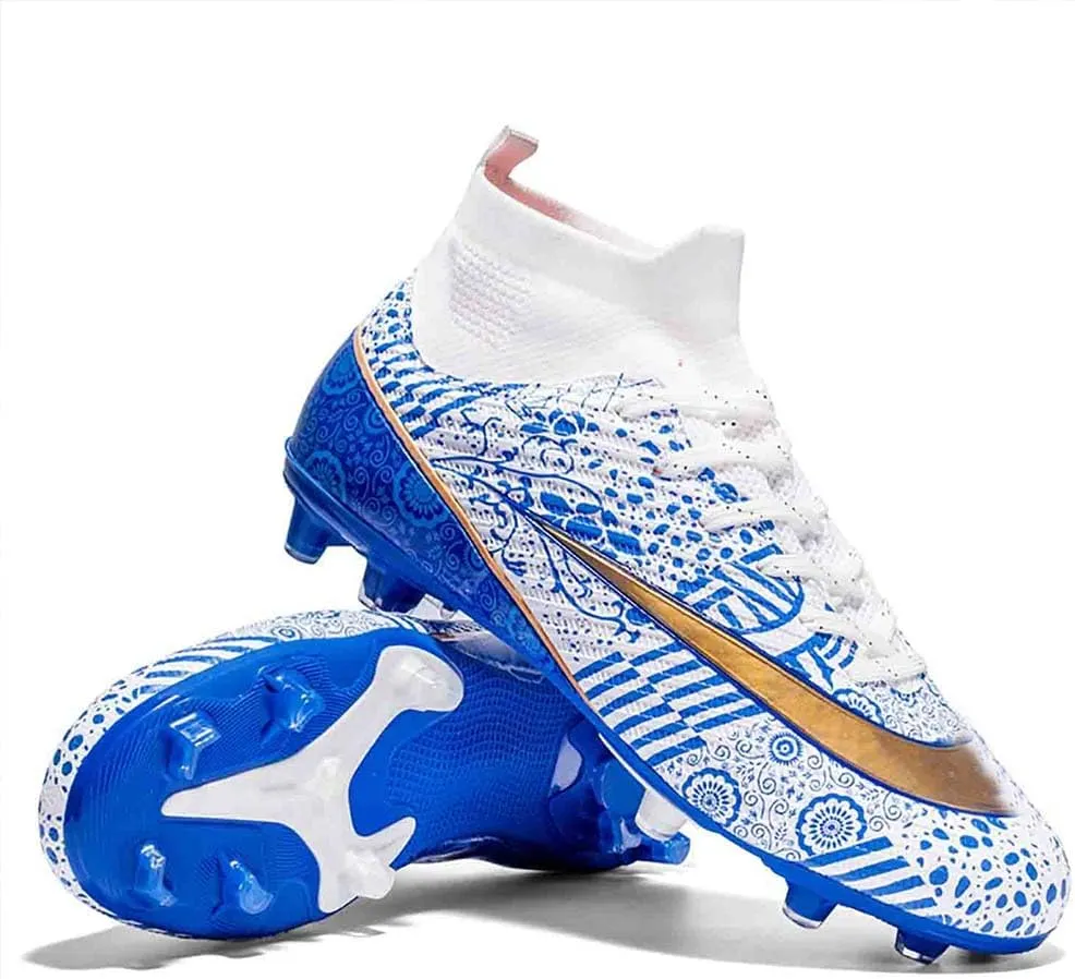 MEBAMY Men's Football Cleats High-Tops Comfortable - Gold-Plated Sole Spikes Soccer Boots for Turf AG