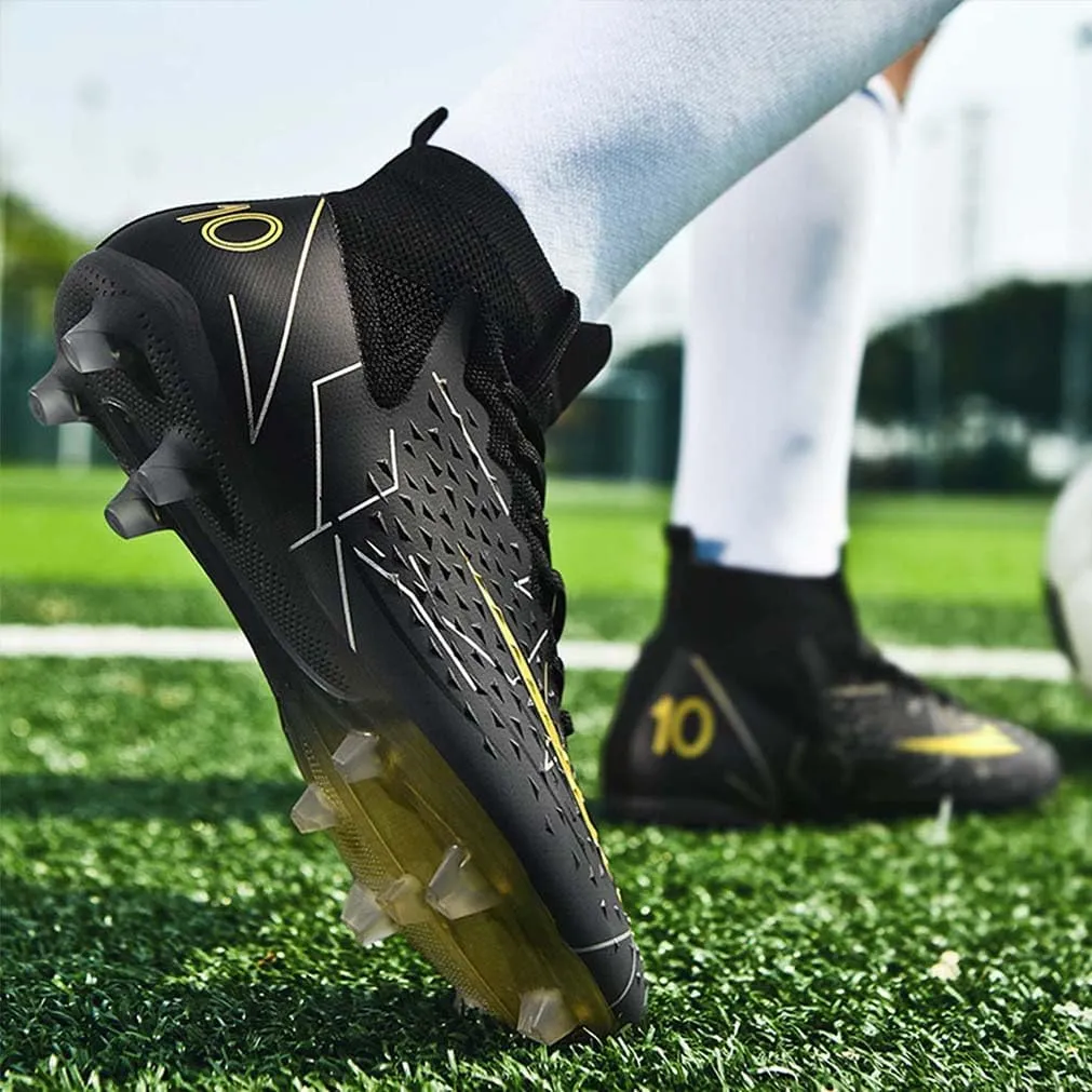 MEBAMY Men's Football Cleats High-Tops Comfortable - Gold-Plated Sole Spikes Soccer Boots for Turf AG