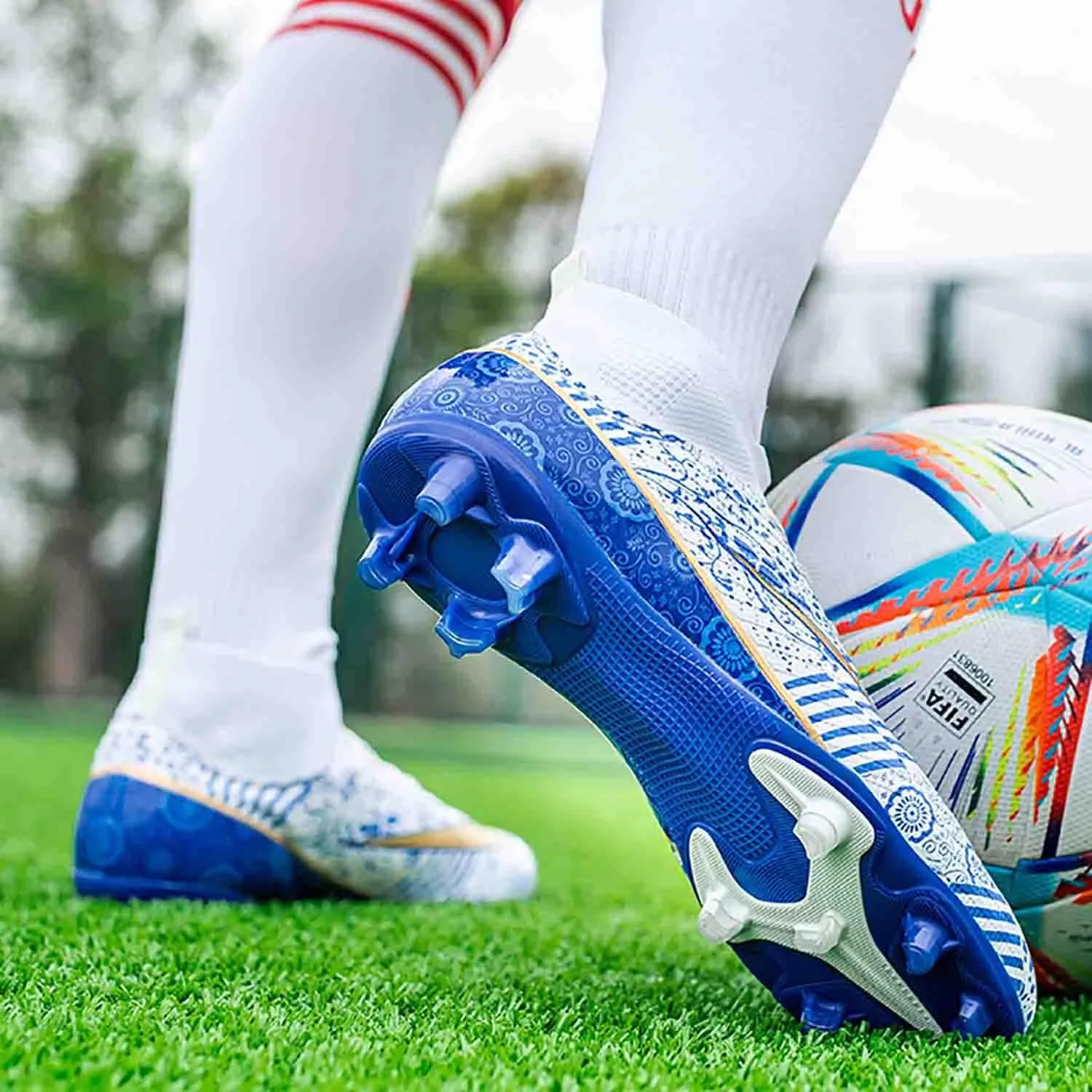 MEBAMY Men's Football Cleats High-Tops Comfortable - Gold-Plated Sole Spikes Soccer Boots for Turf AG