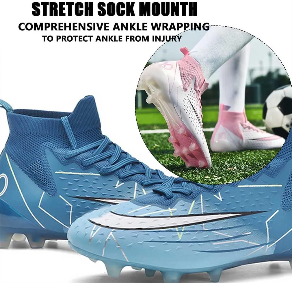 MEBAMY Men's Football Cleats High-Tops Comfortable - Gold-Plated Sole Spikes Soccer Boots for Turf AG