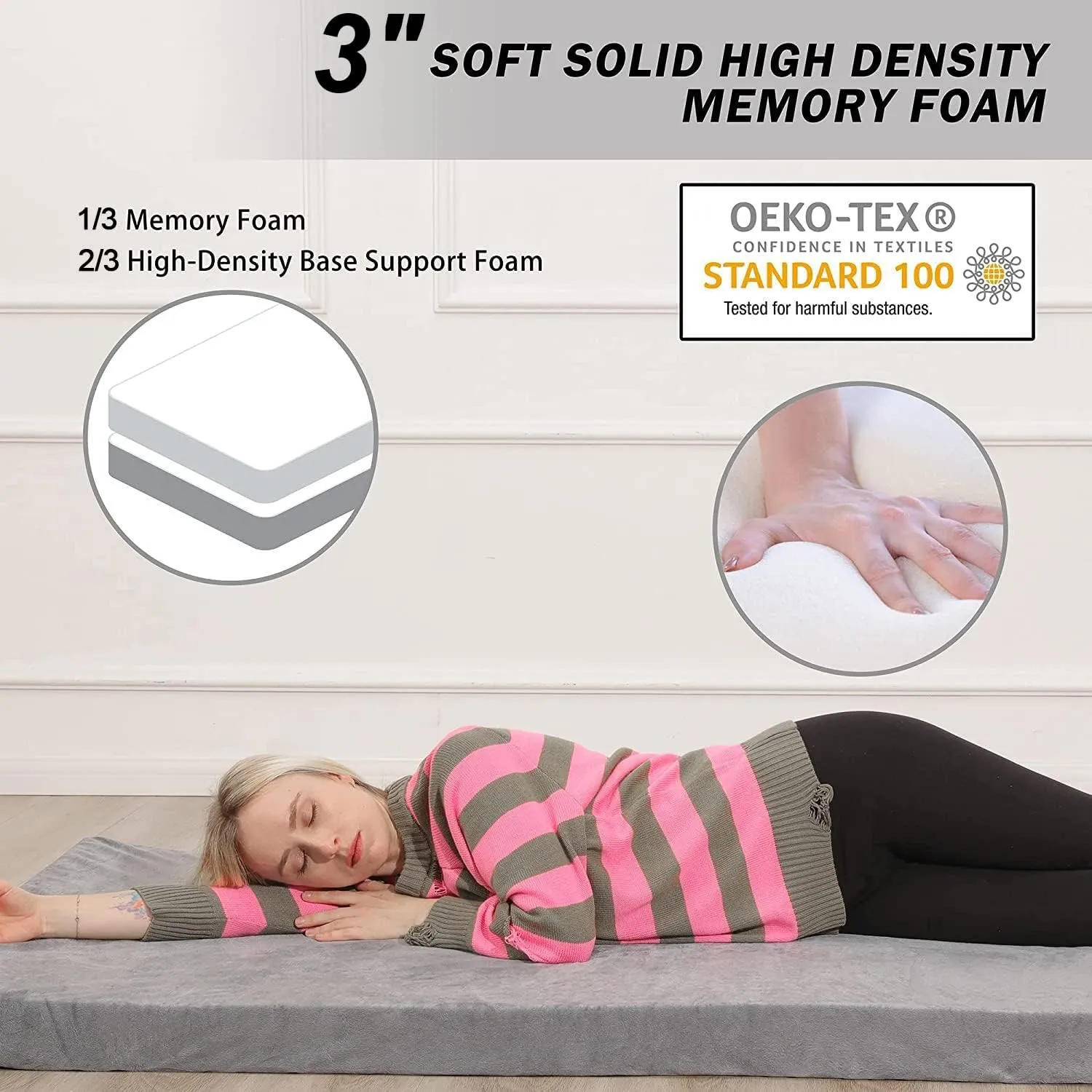 Memory Foam Camping Mattress | Potable Backpacking Sleeping Pad W/Waterproof Cover & Carry Bag | Roll Up Cot Mattress for Floor, Travel,Camping | Kids, Single or Twin