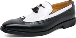 Men Loafer Dress Shoes Multicolor Brogues with Tassels Patchwork Two Tone Color Matching Punched Toe
