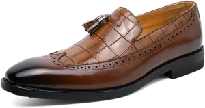 Men Loafer Dress Shoes Multicolor Brogues with Tassels Patchwork Two Tone Color Matching Punched Toe