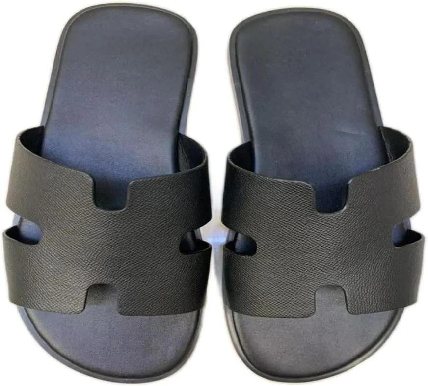 Mengchengying Mens Casual Comfortable Lightweight Fashion Genuine Leather Slip Slide Indoor and Outdoor Open Sandal Anti Slip Cushion Support