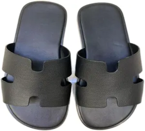 Mengchengying Mens Casual Comfortable Lightweight Fashion Genuine Leather Slip Slide Indoor and Outdoor Open Sandal Anti Slip Cushion Support