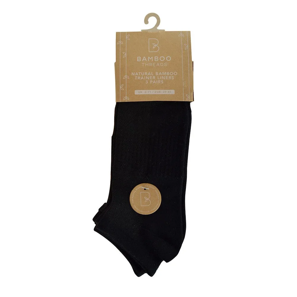 Mens 864 3 Pack Bamboo Black Low Trainer Sock Size 6-11