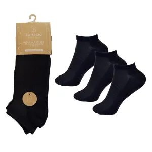 Mens 864 3 Pack Bamboo Black Low Trainer Sock Size 6-11