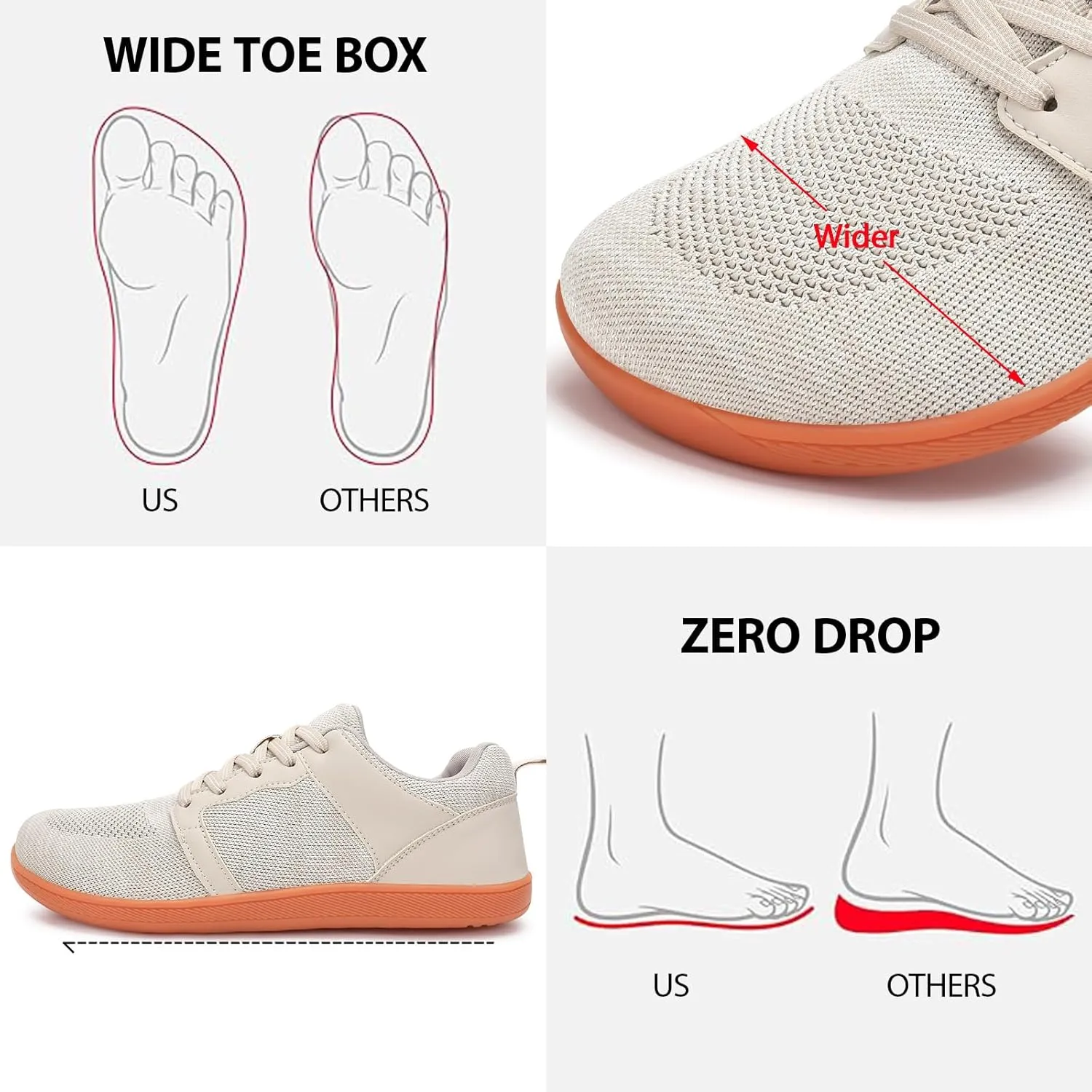 Men's Barefoot Shoes Wide Toe Walking Shoes Minimalist Cross-Trainer Shoes Zero Drop Sole Breathable Trail Running Sneakers