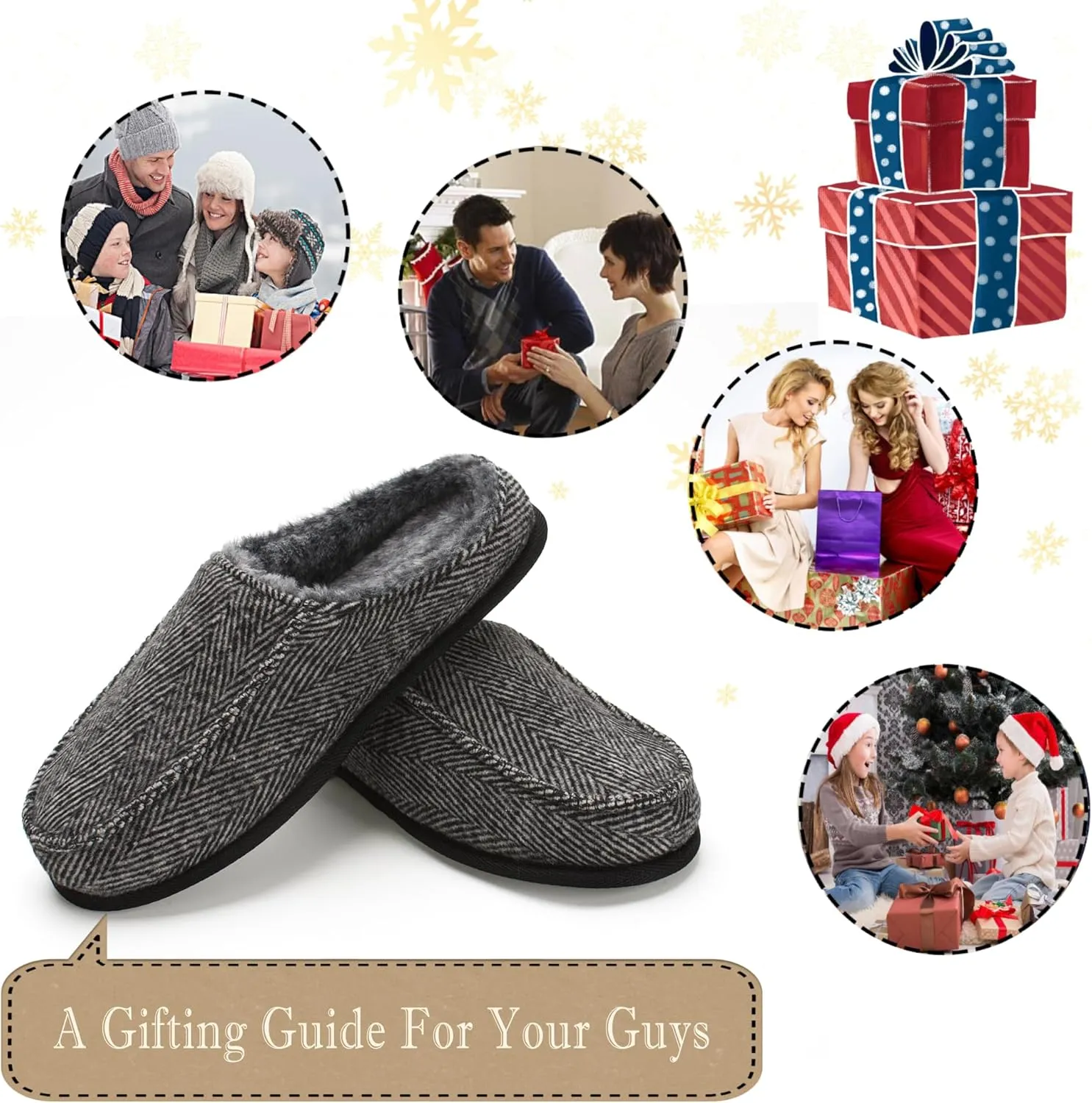 Men's House Slippers, Cozy Non-slip Home Shoes, Warm Comfy Indoor Outdoor Moccasin Slip Ons, Unique Christmas Gifts