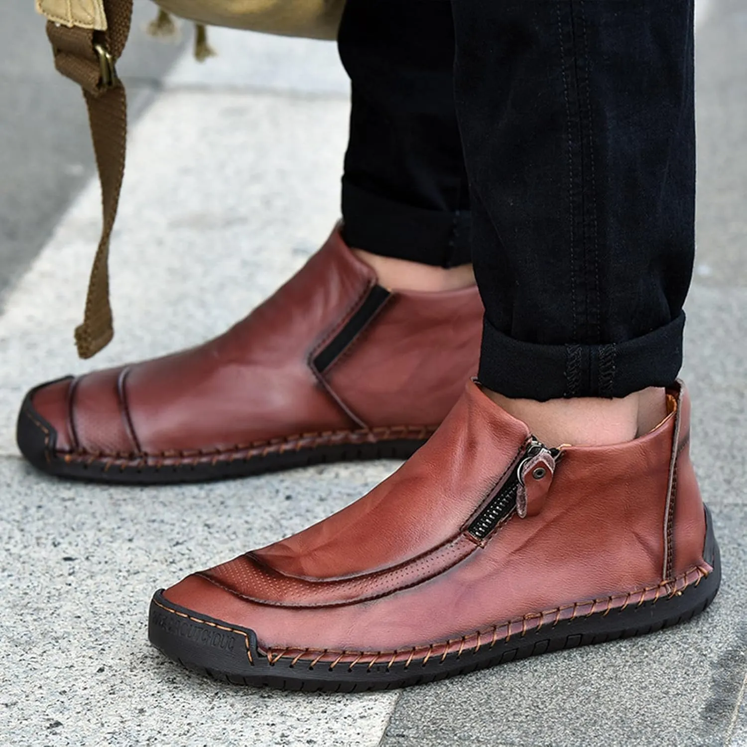 Men's Outdoors Leather Driving Classic Handmade Mid-Top Ankle Casual Comfortable Walking Loafers Slip on Shoes