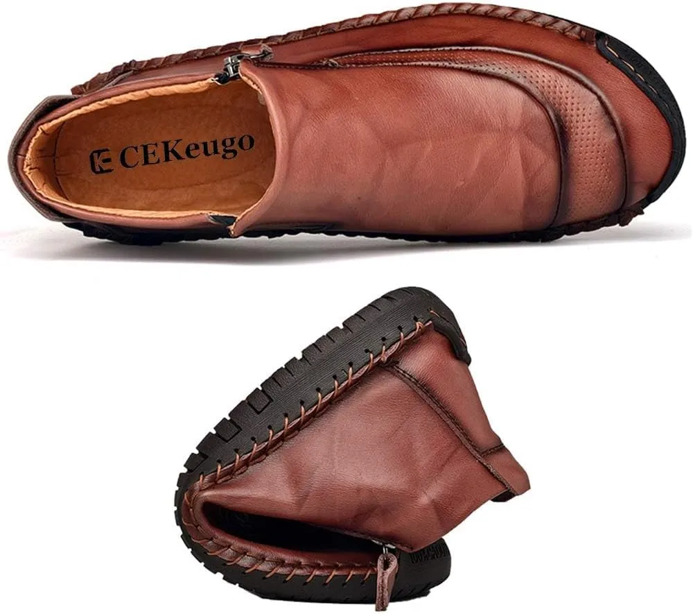 Men's Outdoors Leather Driving Classic Handmade Mid-Top Ankle Casual Comfortable Walking Loafers Slip on Shoes