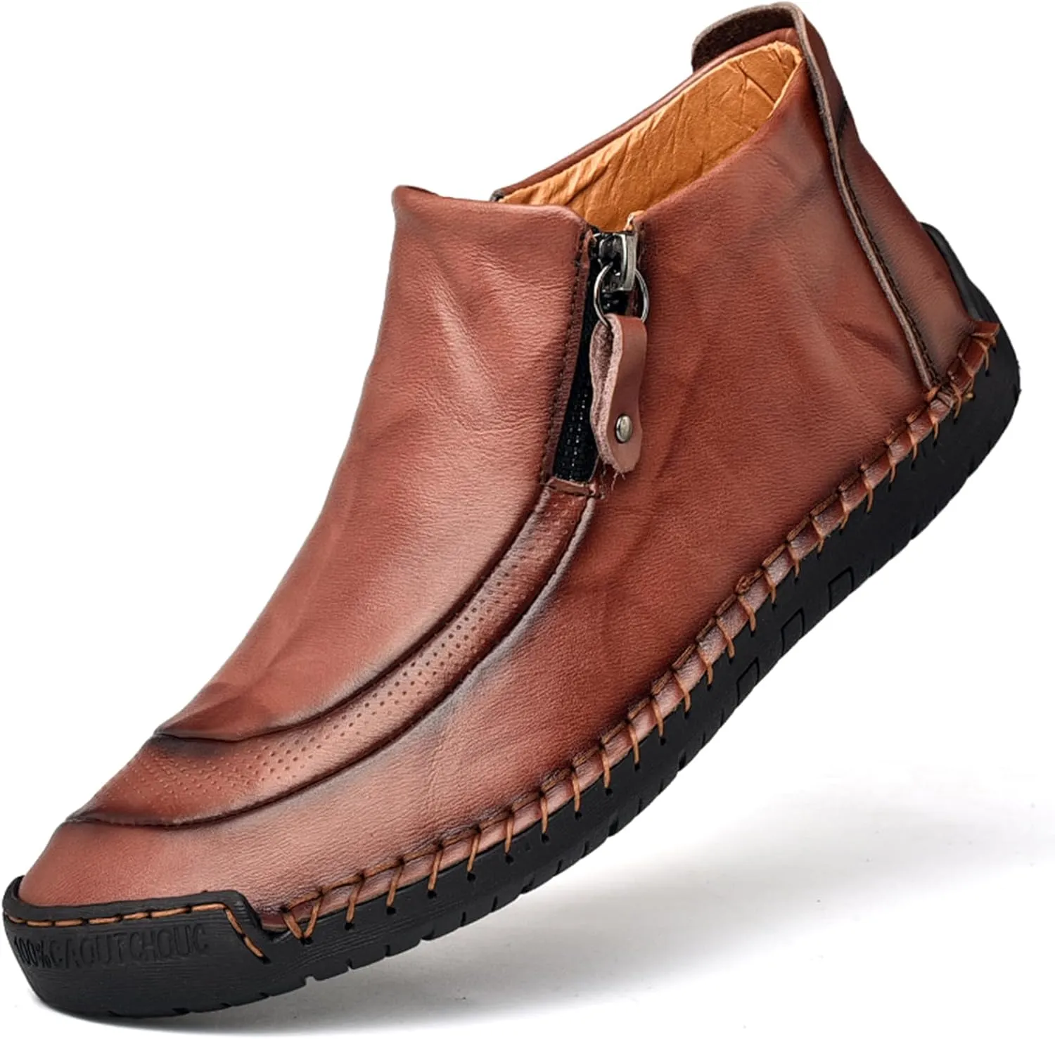 Men's Outdoors Leather Driving Classic Handmade Mid-Top Ankle Casual Comfortable Walking Loafers Slip on Shoes