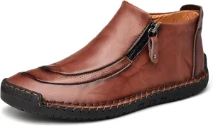Men's Outdoors Leather Driving Classic Handmade Mid-Top Ankle Casual Comfortable Walking Loafers Slip on Shoes