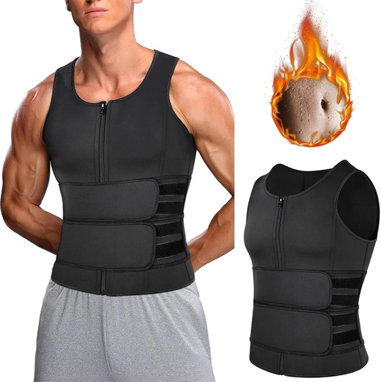 Men's Sauna Waist Trainer Vest Sweat Vest with Trimmer Belt Workout Tank Top Weight Loss Body Shaper​