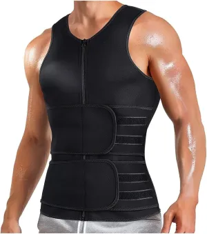 Men's Sauna Waist Trainer Vest Sweat Vest with Trimmer Belt Workout Tank Top Weight Loss Body Shaper​