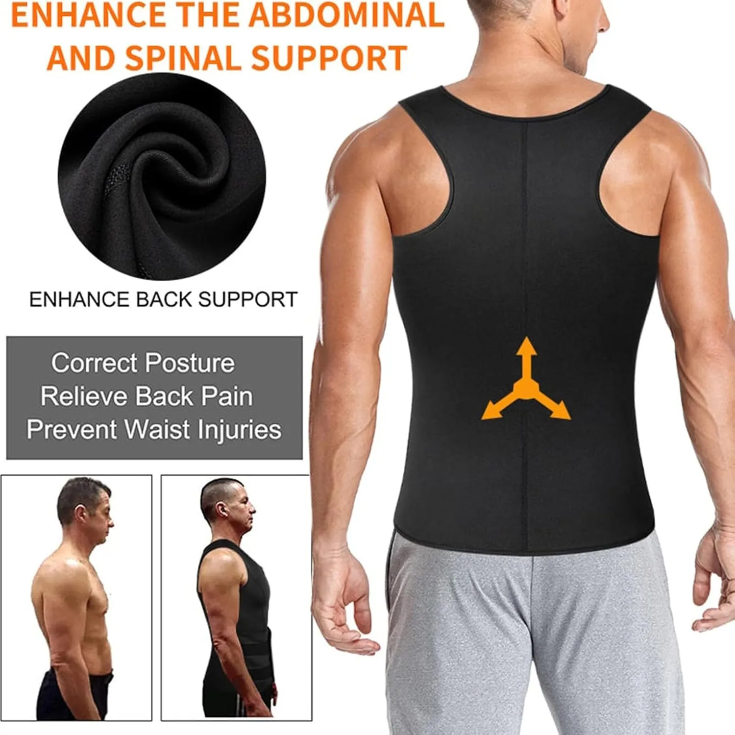 Men's Sauna Waist Trainer Vest Sweat Vest with Trimmer Belt Workout Tank Top Weight Loss Body Shaper​
