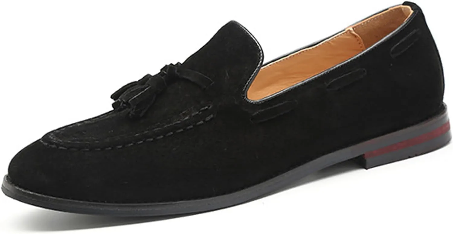 Men's Suede Tassel Low Heel Loafers Fashion Handmade Lightweight Round Toe Slip On Business Dress Oxford Shoes Leisure Driving Office Penny Loafer