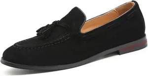 Men's Suede Tassel Low Heel Loafers Fashion Handmade Lightweight Round Toe Slip On Business Dress Oxford Shoes Leisure Driving Office Penny Loafer