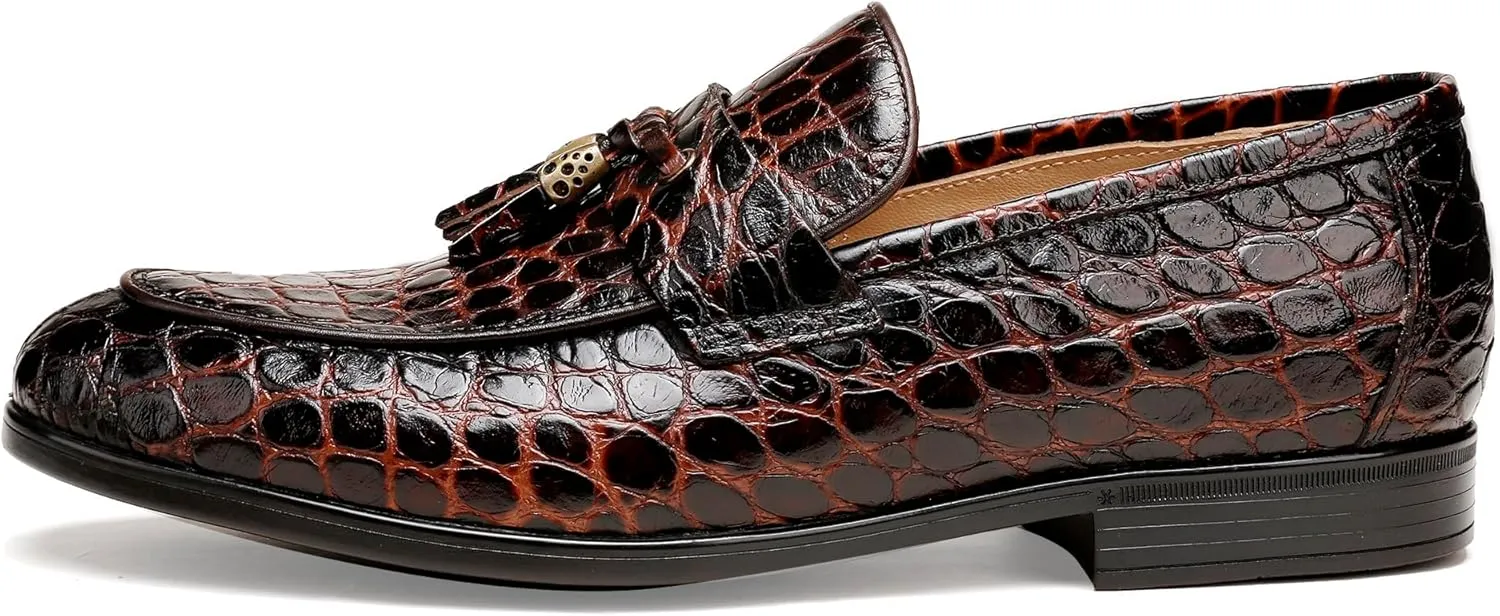 Men's Tassel Loafer Crocodile Printed Leather Dress Shoes for Mens Wedding Business Shoes Slip-on Dress Loafer