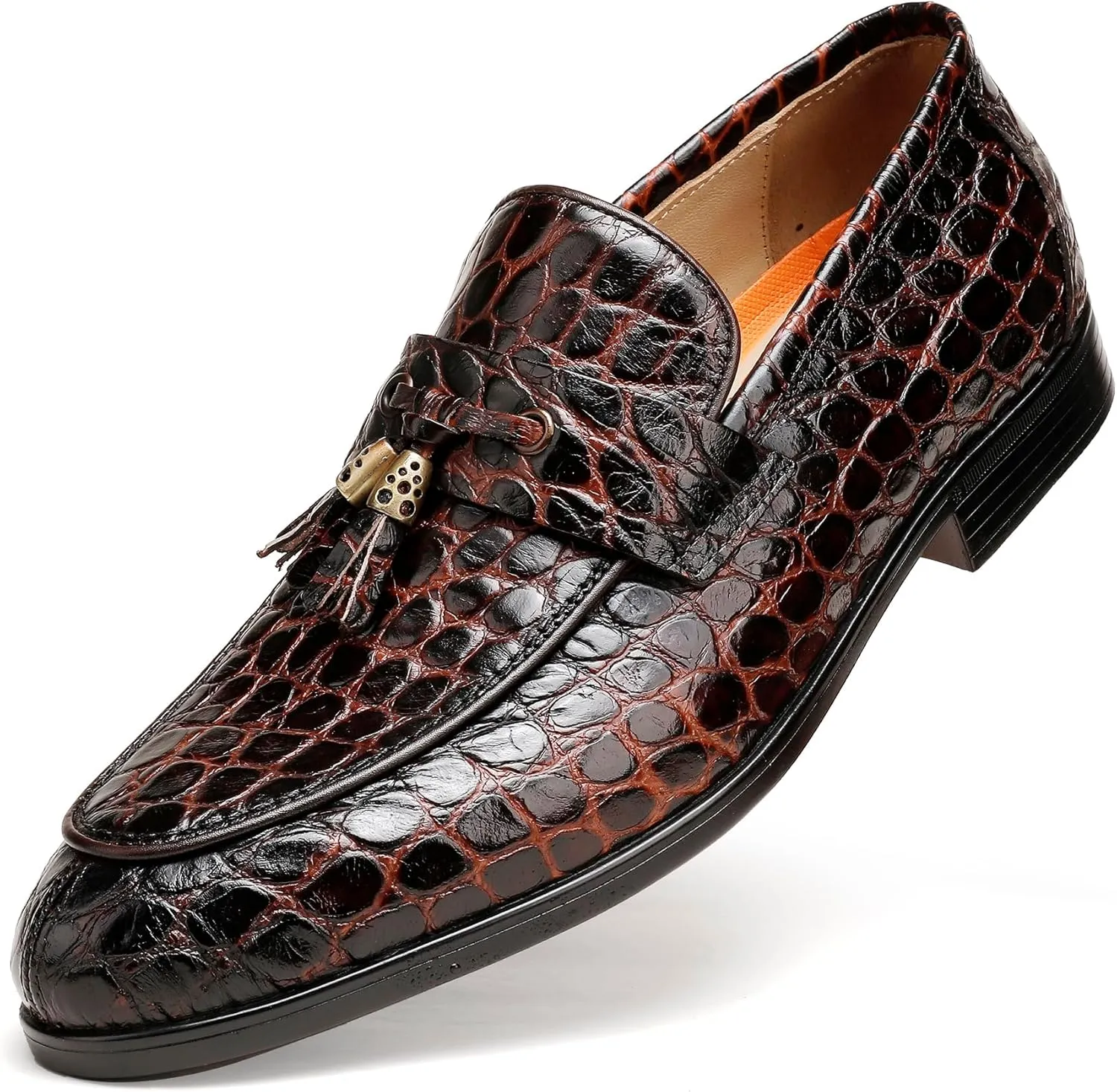 Men's Tassel Loafer Crocodile Printed Leather Dress Shoes for Mens Wedding Business Shoes Slip-on Dress Loafer