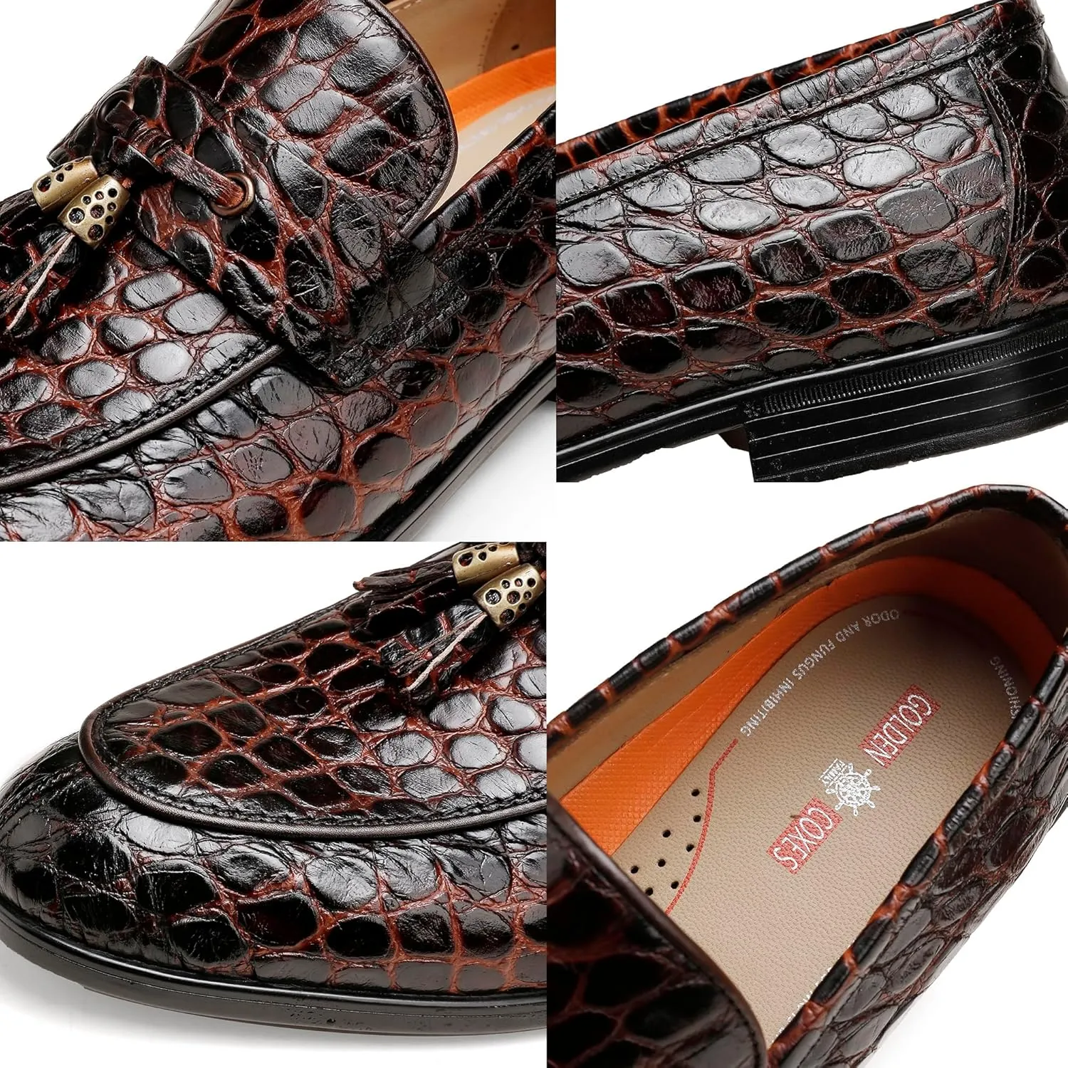 Men's Tassel Loafer Crocodile Printed Leather Dress Shoes for Mens Wedding Business Shoes Slip-on Dress Loafer