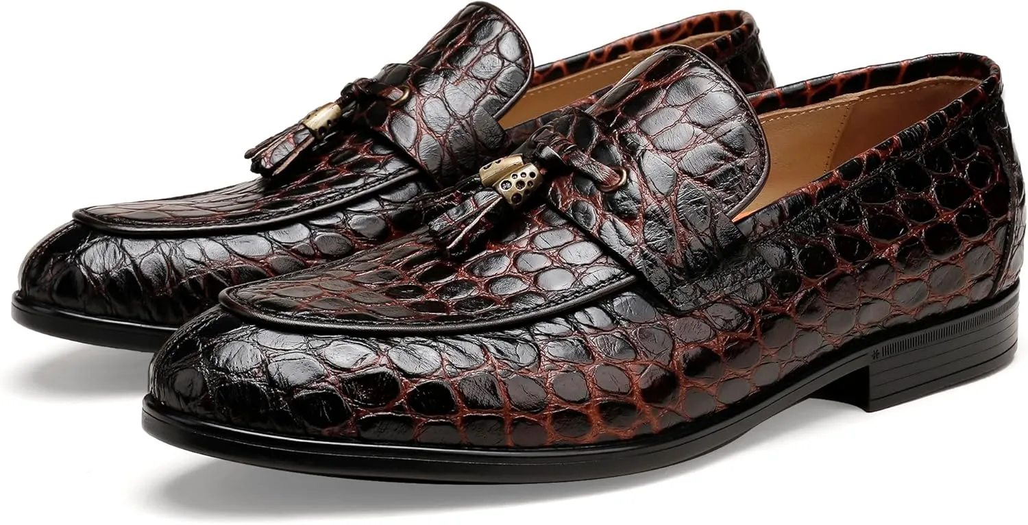 Men's Tassel Loafer Crocodile Printed Leather Dress Shoes for Mens Wedding Business Shoes Slip-on Dress Loafer