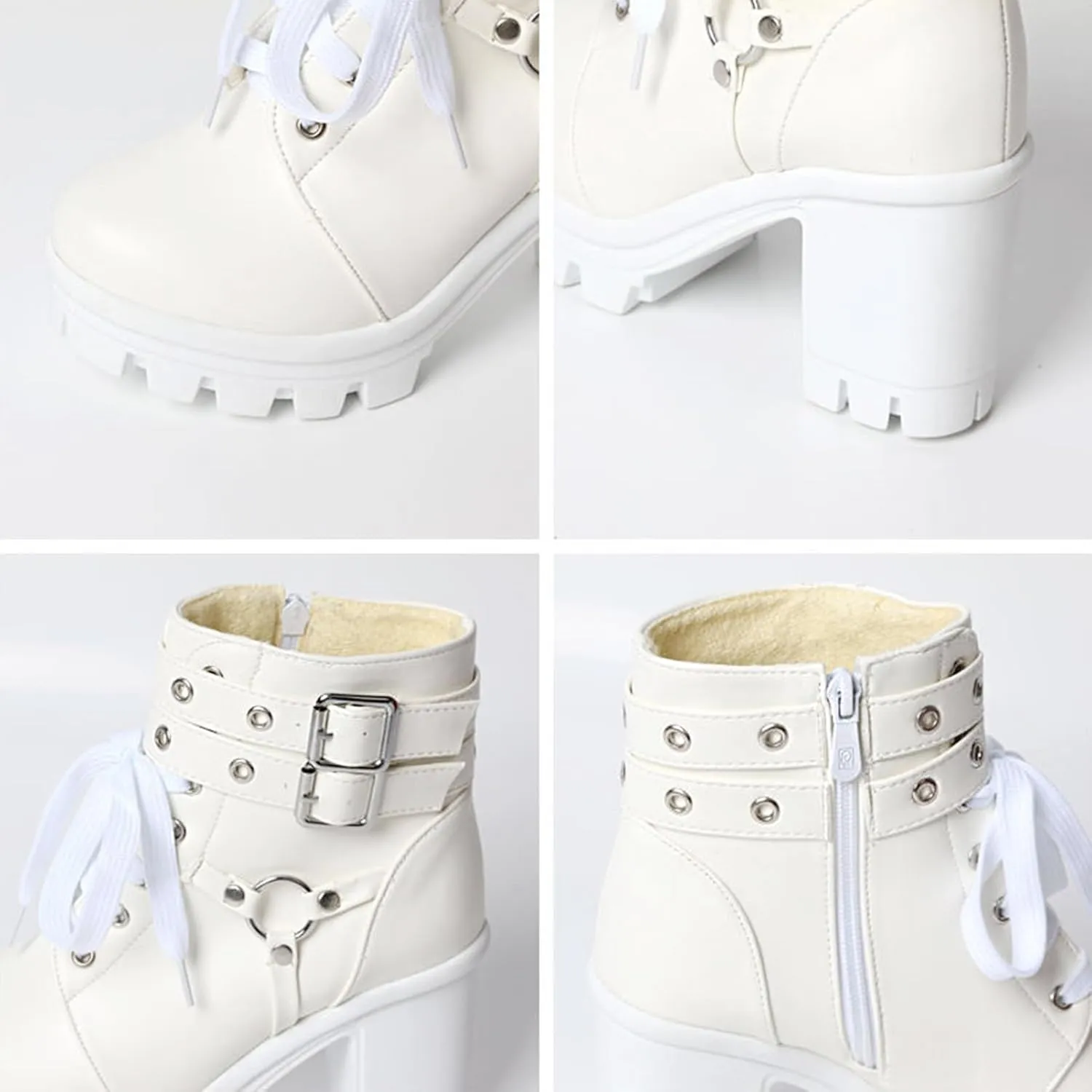 MEOTINA Goth Platform Black Boots for Women Dressy Chunky Combat Boot Buckle Gothic Booites Zipper Rivets Rave Shoes