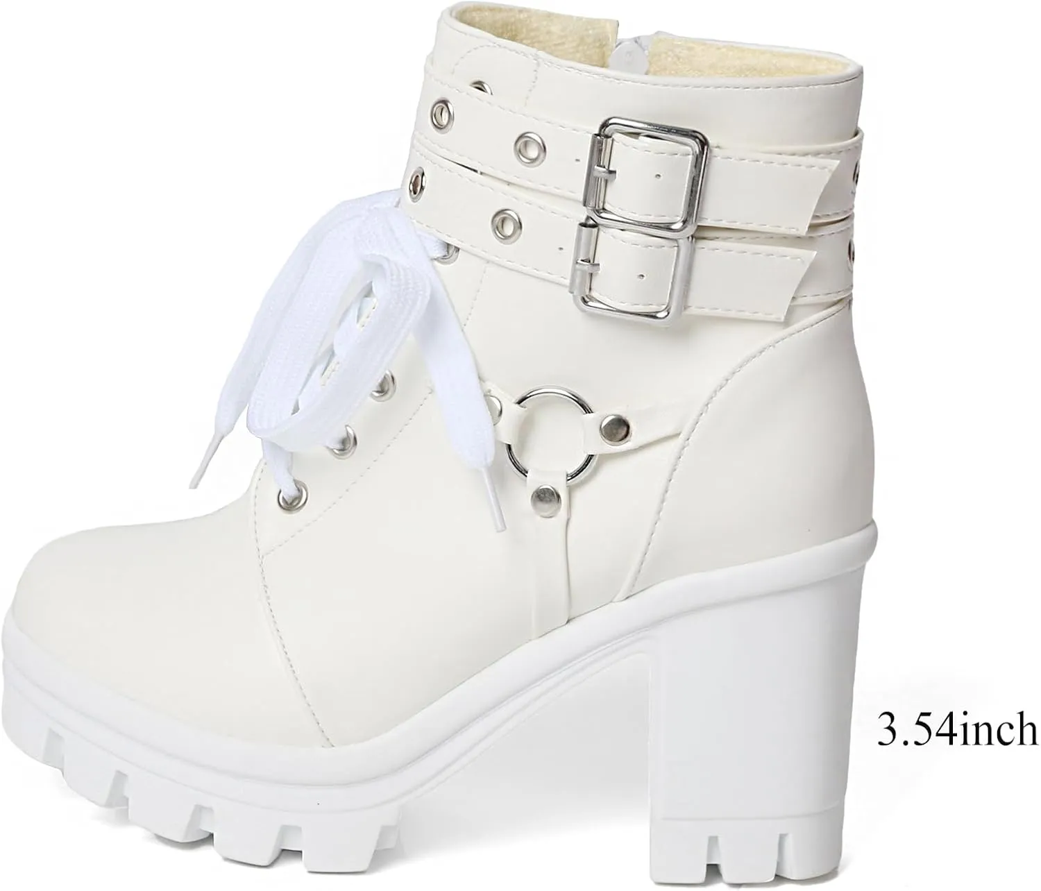 MEOTINA Goth Platform Black Boots for Women Dressy Chunky Combat Boot Buckle Gothic Booites Zipper Rivets Rave Shoes