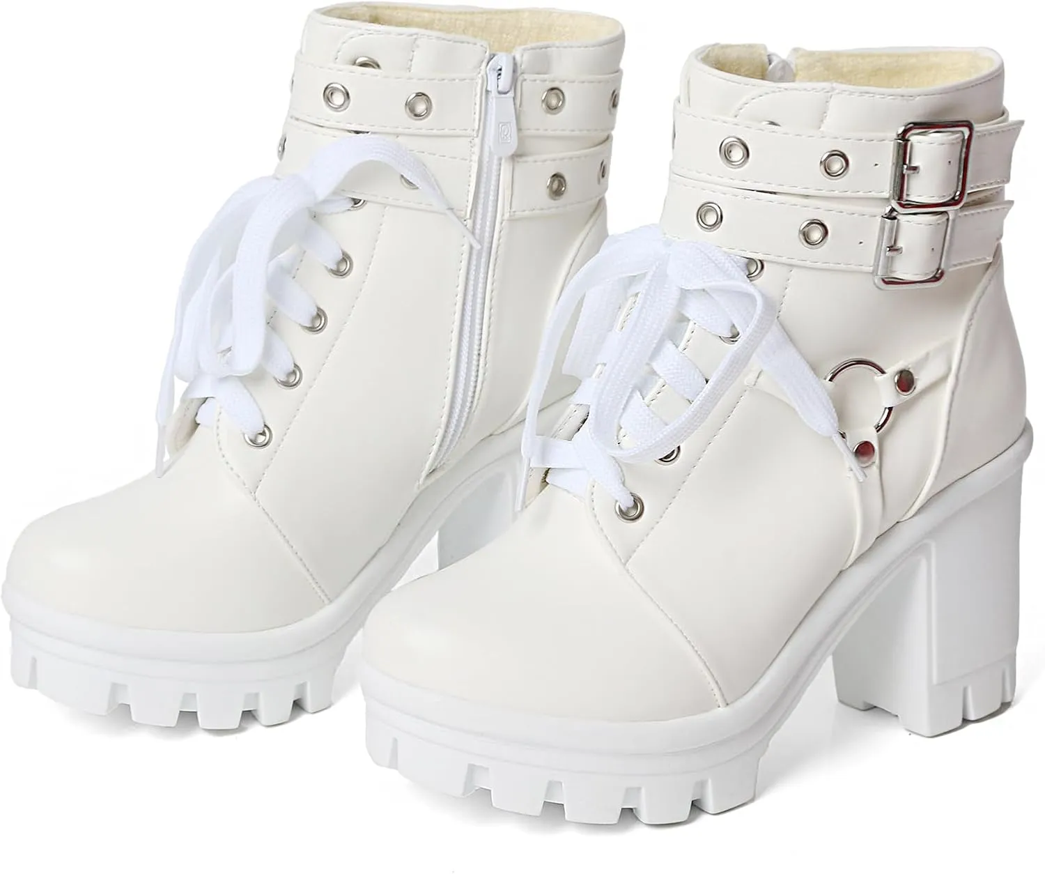MEOTINA Goth Platform Black Boots for Women Dressy Chunky Combat Boot Buckle Gothic Booites Zipper Rivets Rave Shoes
