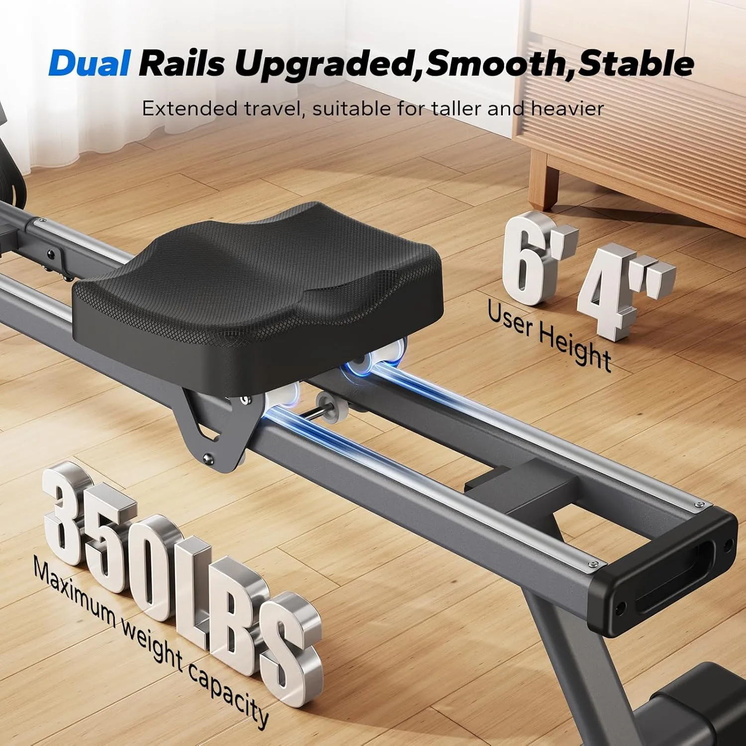MERACH Rowing Machine, Magnetic Rower Machine for Home, 16 Levels of Quiet Resistance, Dual Slide Rail with Max 350lb Weight Capacity, App Compatible