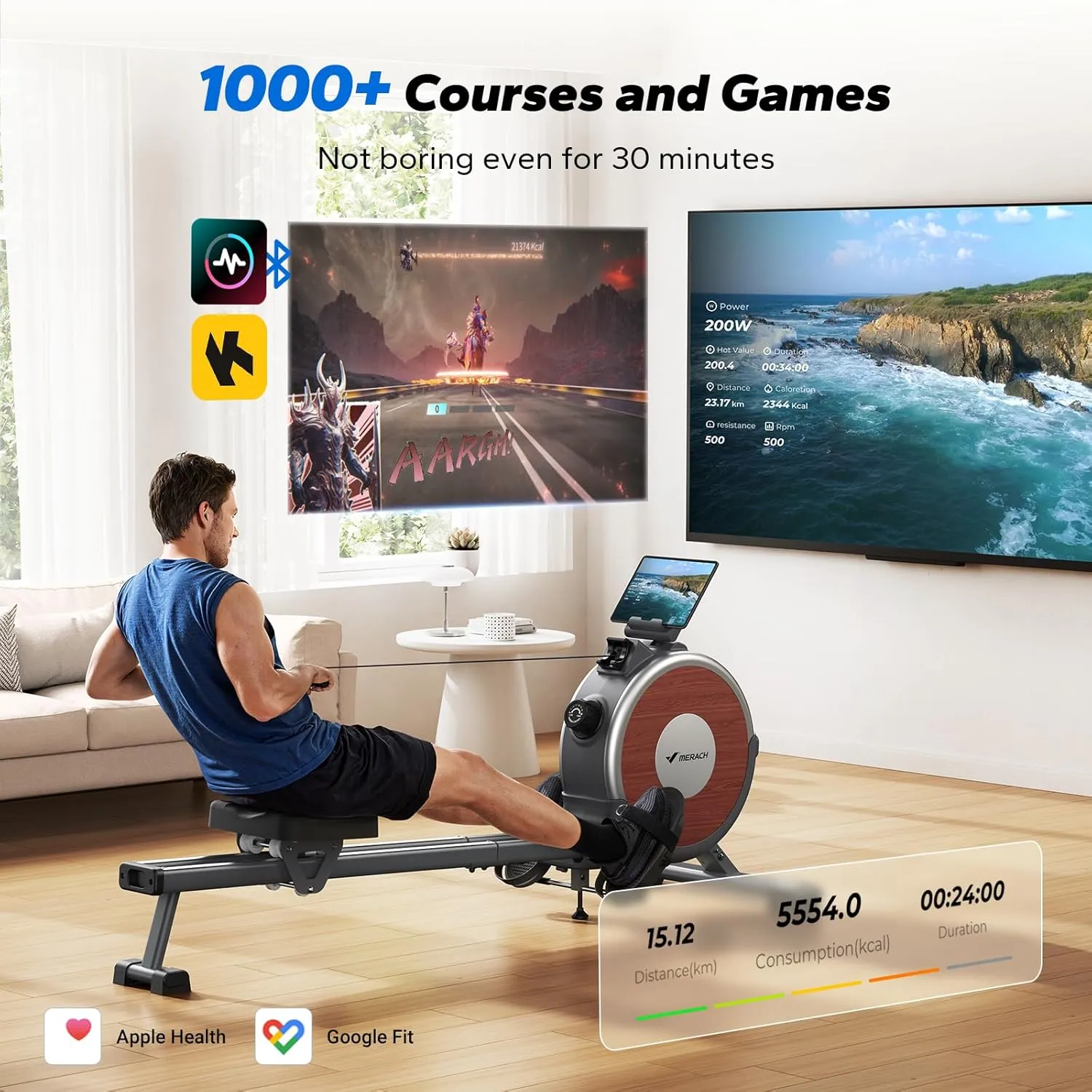 MERACH Rowing Machine, Magnetic Rower Machine for Home, 16 Levels of Quiet Resistance, Dual Slide Rail with Max 350lb Weight Capacity, App Compatible