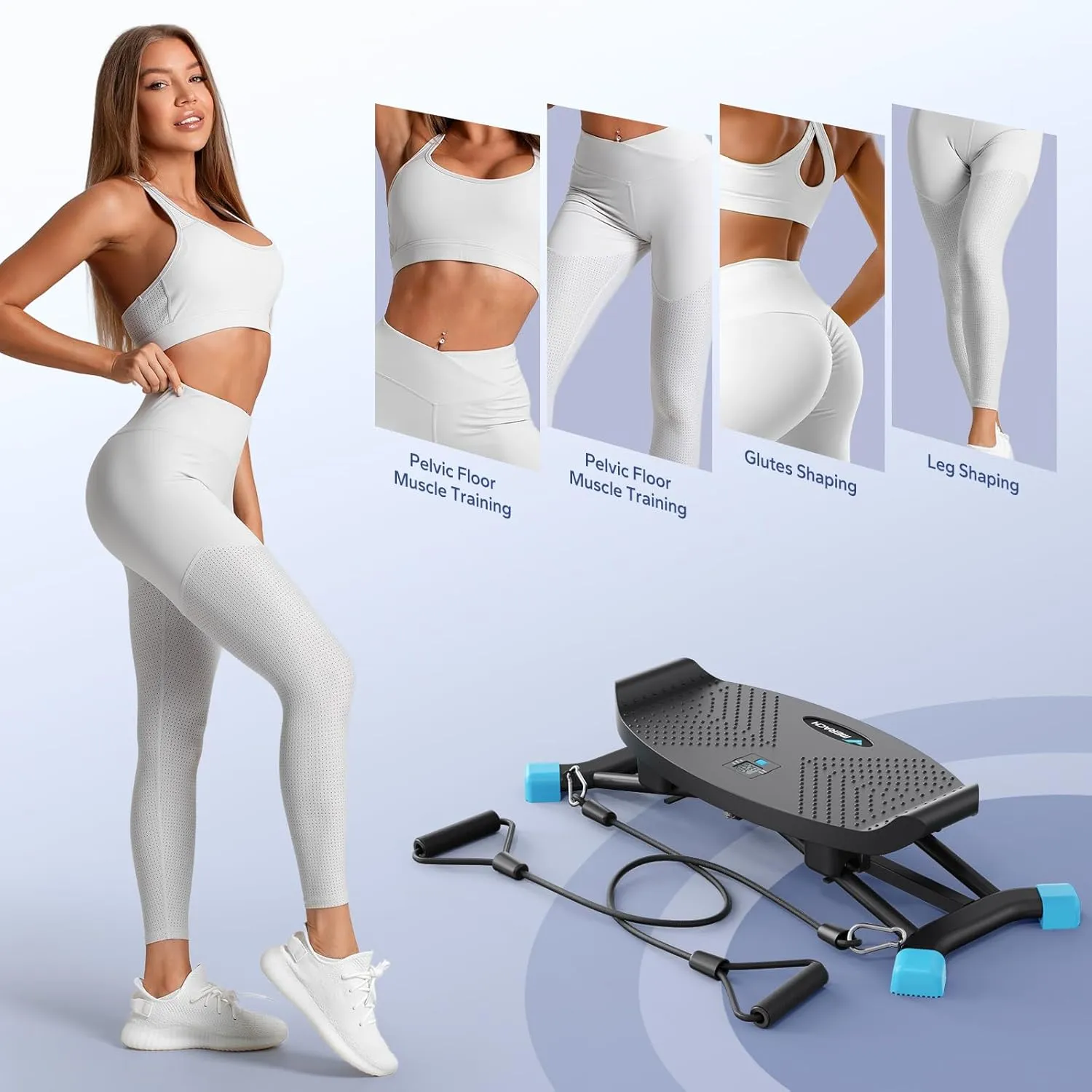MERACH Slide Steppers for Exercise at Home, Mini Stair Stepper with Resistance Bands, Stairmaster Machine for Full Body Workout, Simulate Skiing Posture with 300 LBS Loading Capacity